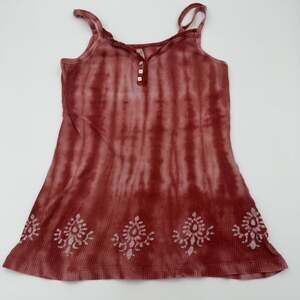 High Sierra Women XL Tie Dye Ribbed Henley Camisole Tank Top Boho Lace Trim Rose